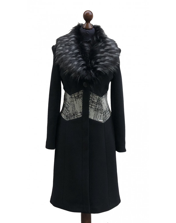 Dámsky vlnený Kabát čierny Aahil - 5306 Color 77/516