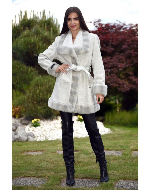 Dámsky vlnený Kabát šedo-biely Aanisah - 5308.1 Color 505