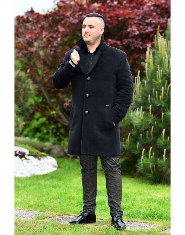 Pánsky vlnený kabát čierny Boston - 5349 Color 77