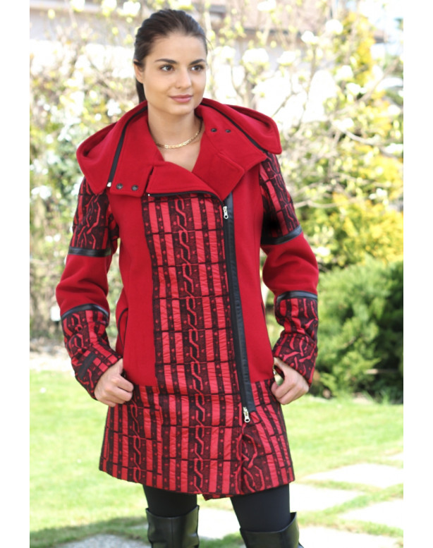 Dámsky vlnený Kabát červený Lam - 5126.1B