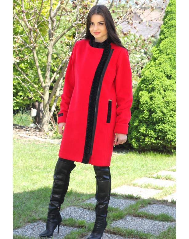 Dámsky vlnený Kabát červený Darina - 5171 COLOR 106