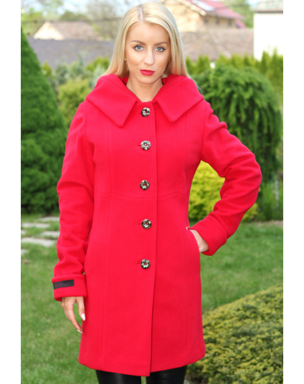Dámsky vlnený kabát červený Kristy- 5174-B