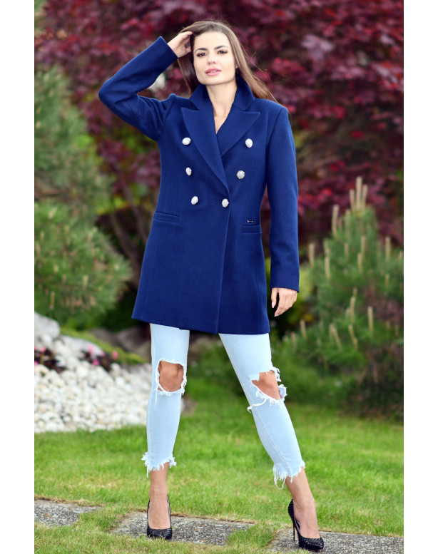 Dámsky vlnený kabát modrý NONA  - 5338 Color 425