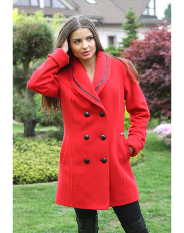 Dámsky vlnený Kabát červený Rowa - 5195Color 106