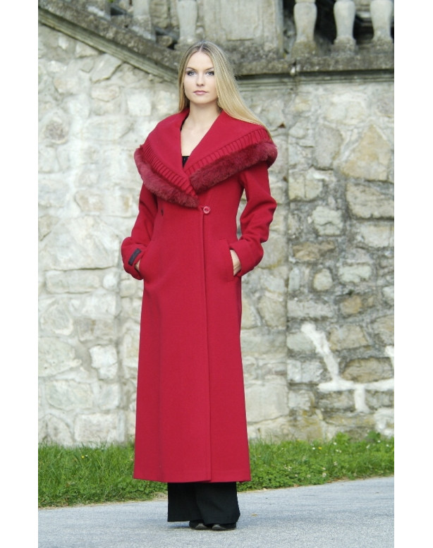 Dámsky vlnený Kabát červený Hentrieta - 9256