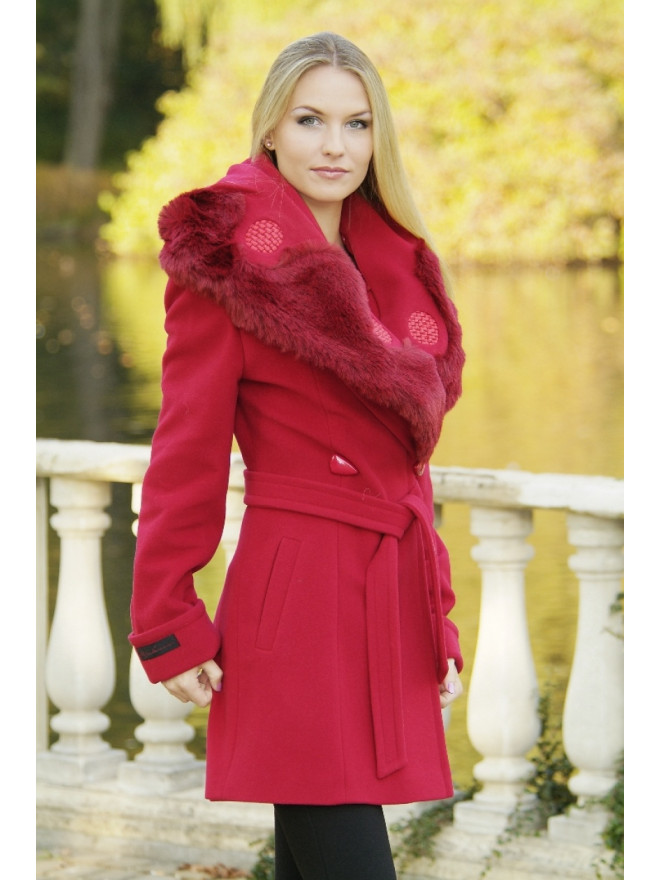 Dámsky vlnený Kabát červený Katarína - 9253 Dámsky vlnený Kabát červený Katarína - 9253